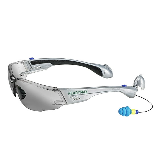 ReadyMax Safty Glasses SoundShield Construction Style Silver Frame, Gray Lens w/Built in Hearing Protection