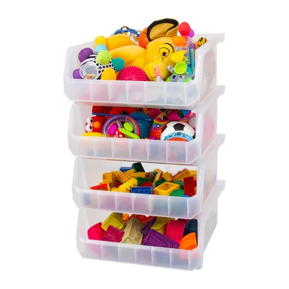 ReadySpace Extra Large Plastic Storage Bins, Stackable Organizer, Clear, 4 Pack
