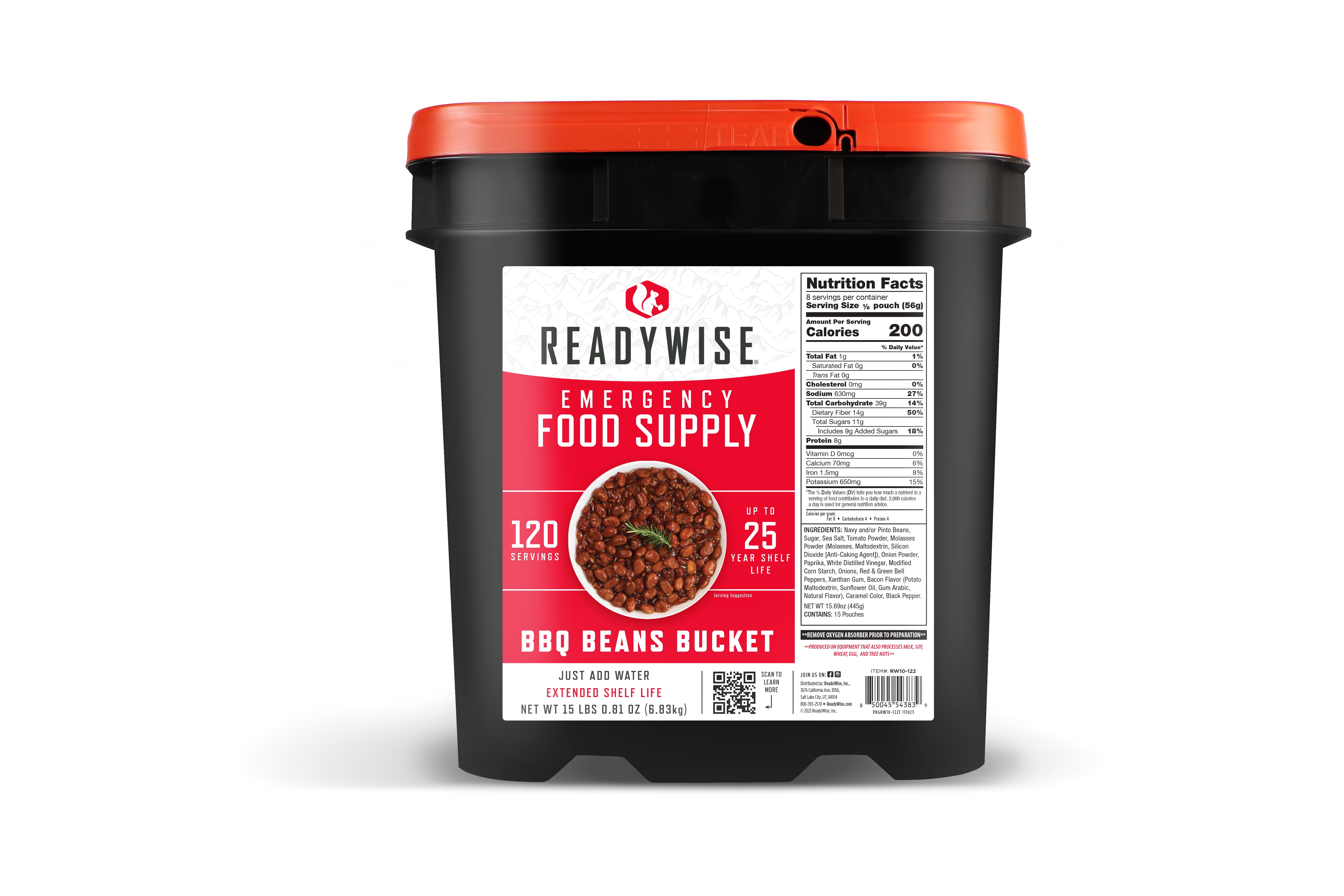 ReadyWise Freeze-Dried BBQ Beans Kit, 120 Servings, Long Shelf Life, Non Perishable, Shelf-Stable, 15 lbs