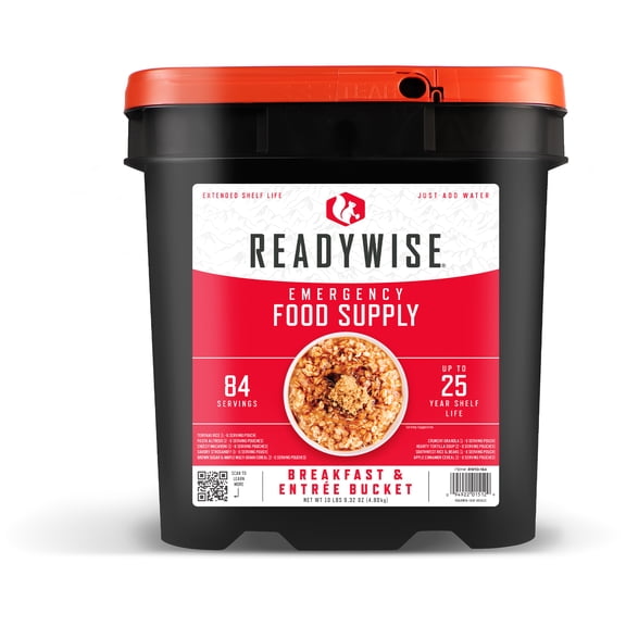 ReadyWise Freeze-Dried Emergency Meal Bucket - 84 Servings Breakfast & Entree