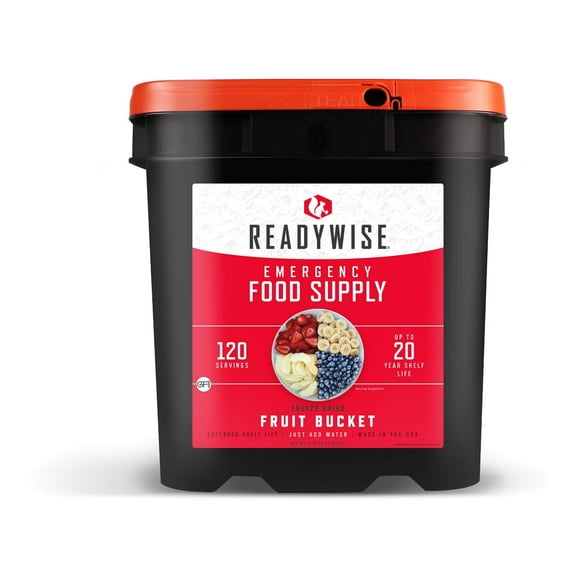ReadyWise Bananas, Apples, Blueberries, Strawberries Bucket, 120 Serving Freeze Dried Fruit