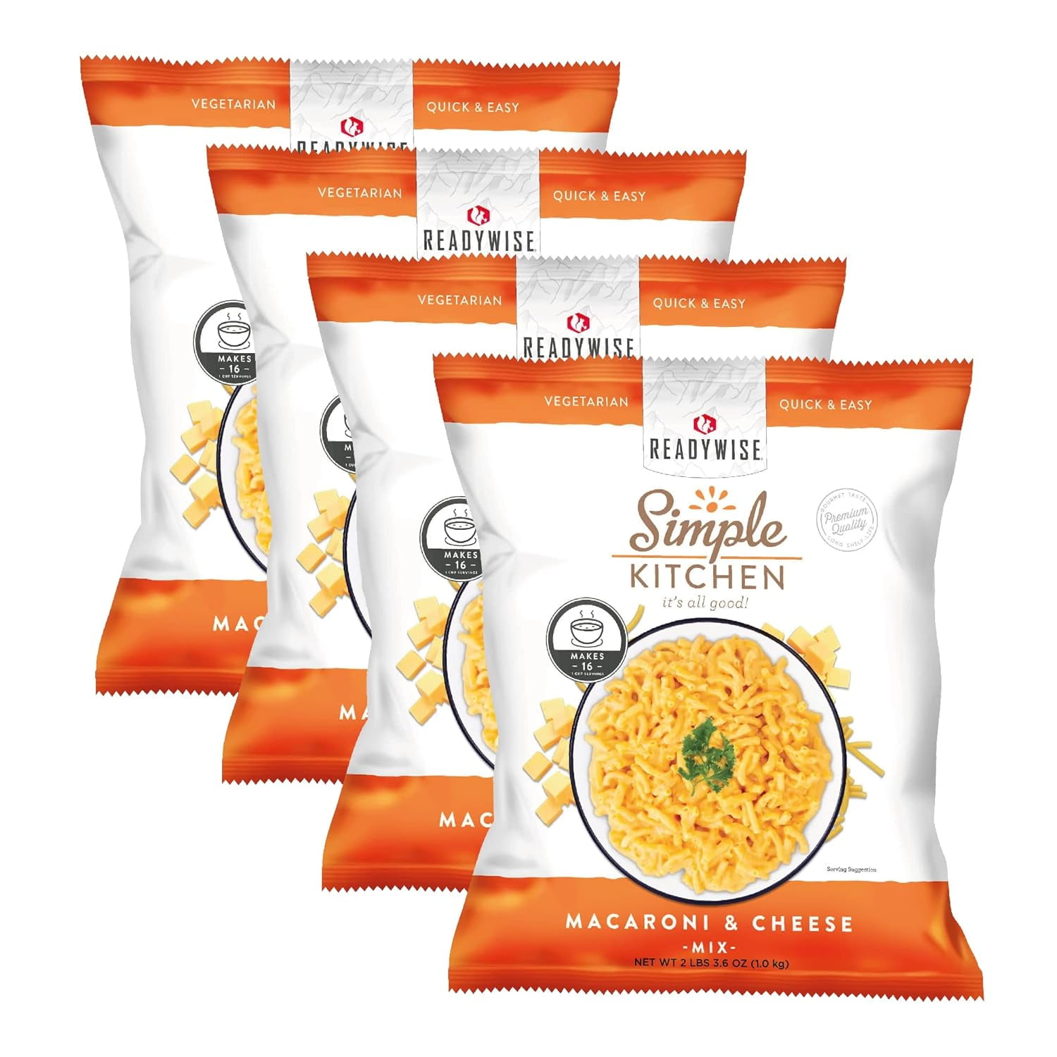 ReadyWise Simple Kitchen Chef Quality The Ultimate Macaroni & Cheese, Great for Events, Meal Prep, or Everyday Use, Vegetarian and Gluten-Free, Pack of 4