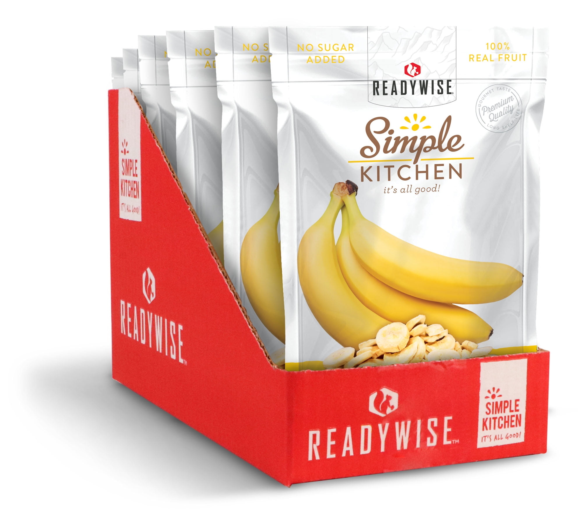 ReadyWise Simple Kitchen Freeze-Dried Bananas, Single Serve Pouch, 1.6 oz; 6 Ct Case