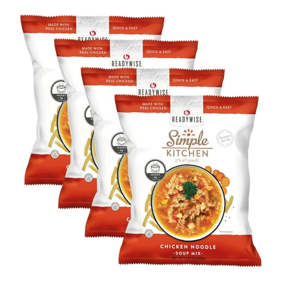 ReadyWise Simple Kitchen|Professional Series|Restaurant-Quality|Chicken Noodle Soup Mix 16 Servings per Pouch|Restaurants, Emergency Food Storage, Meal Prep, Vegetarian & Gluten-Free, Pack of 4