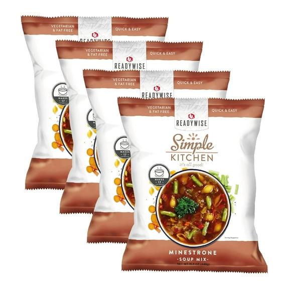 ReadyWise Simple Kitchen | Professionl Series | Restaurant-Quality | Minestrone Soup Mix 17 Servings per Pouch | Great for Restaurants, Emergency Food Supply, Vegetarian and Gluten-Free, Pack of 4