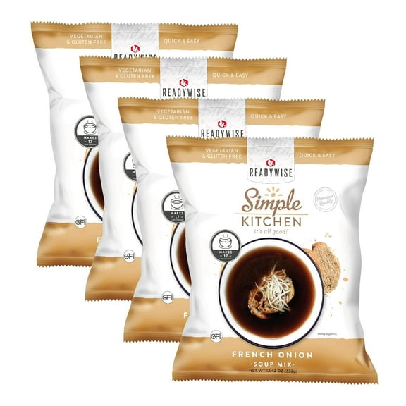 ReadyWise Simple Kitchen Restaurant Quality French Onion Soup, Great for Events, Meal Prep, or Everyday Use, Vegetarian and Gluten-Free, Pack of 4