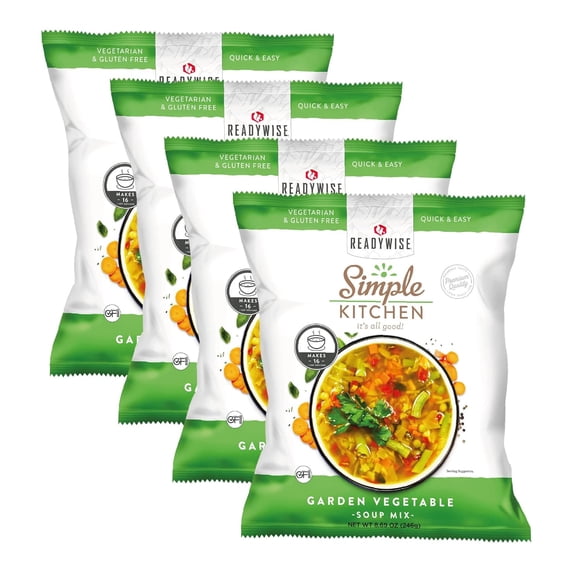 ReadyWise Simple Kitchen Restaurant Quality Soup Mix|Garden Vegetable Soup Mix 16 Servings per Pouch|Professional Series|Food Service,Emergency Food Storage,Caterers,Vegetarian & Gluten-Free,Pack of 4