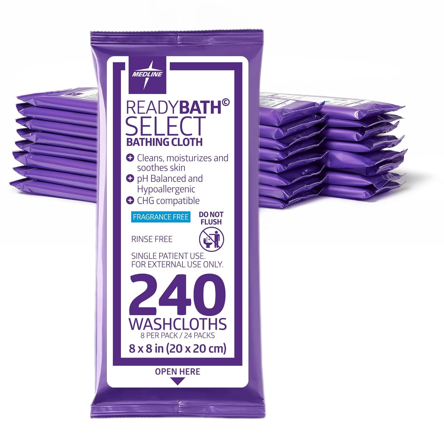 Body Wipes, Shower and Bath for Adults, No Rinse Disposable Washcloths, Extra Thick, Hypoallergenic, Alcohol-Free, Aloe-Infused, Unscented, 240 Count (30 Packs), 8x8 Inch
