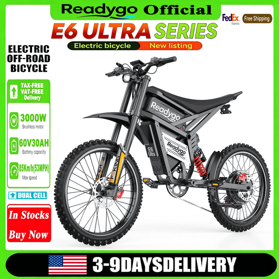Readygo E6 Ultra Adult Electric Motorcycle 6000W Peak 60V30AH Lithium Battery 100km 80KM/H Off Road Mountain Dirt Ebike