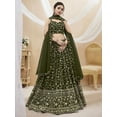 thumbnail image 1 of Readytowearshop Women's Mehndi Green Made-to-Measure Lehenga Choli with Sequin Floral Embroidery, Heart-Shaped Neckline, and Tie-Back Blouse, 1 of 5