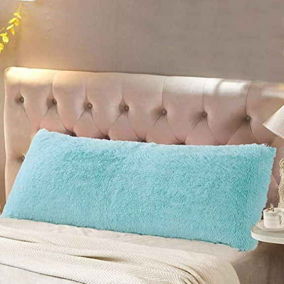 Reafort Luxury Long Hair PV Body Pillow Cover/Case 21"x54" with Hidden Zipper Closure(Light Blue, 21"X54" Pillow Cover)