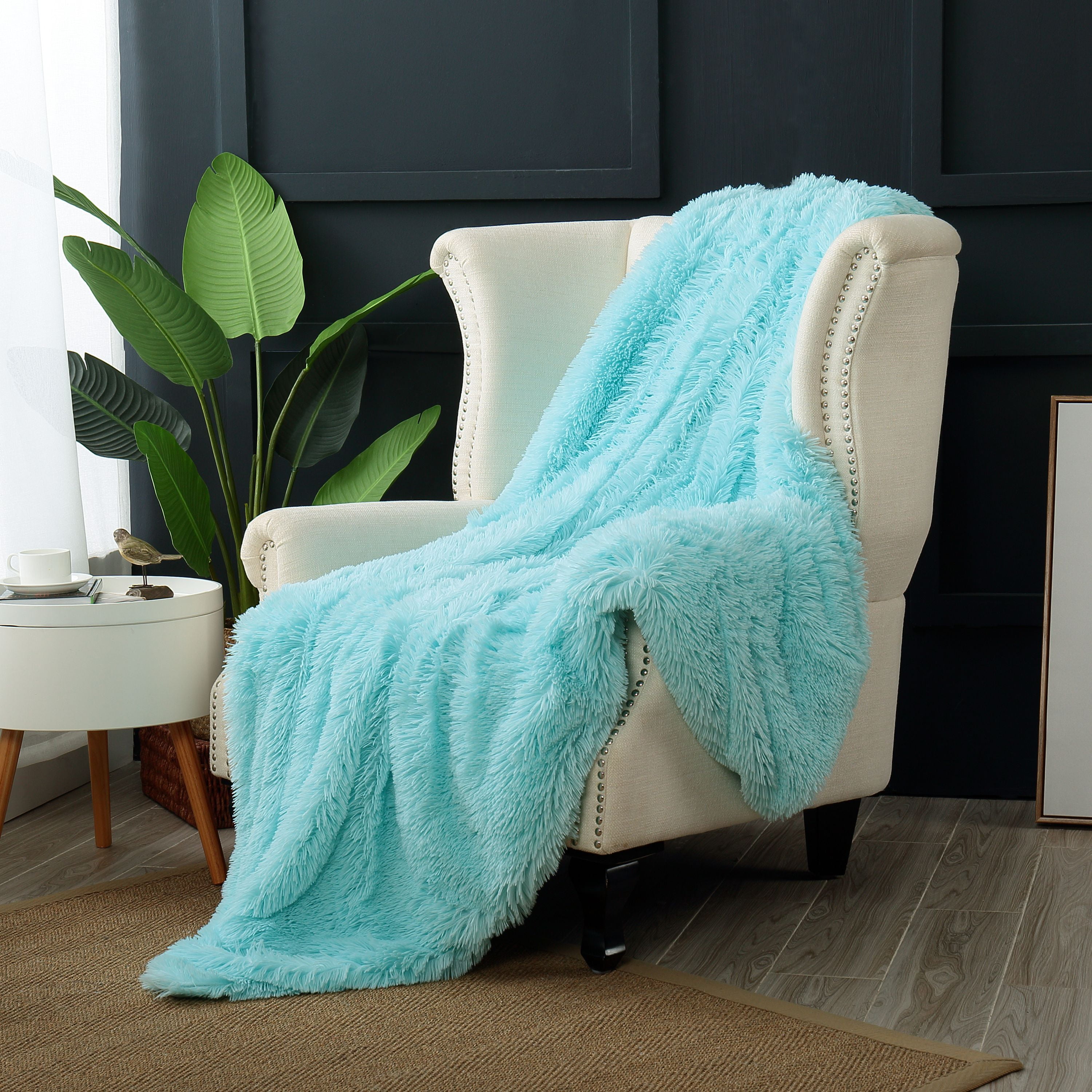 Aqua Faux Fur Oversized Shaggy Throw Blanket 60"x70"