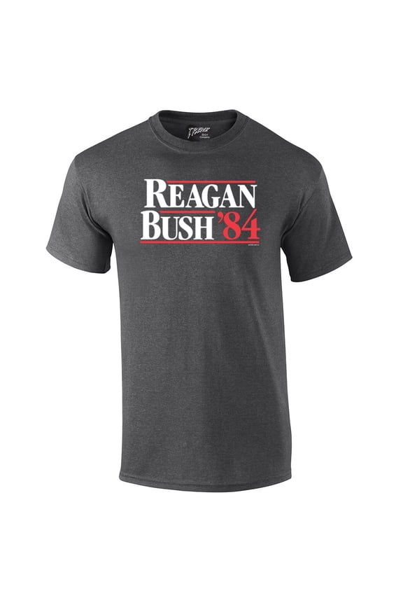 Reagan Bush 1984 Presidential Campaign Political Design Men's Short Sleeve T-shirt President Retro 80's Condervative Republican-HeatherGray-Medium