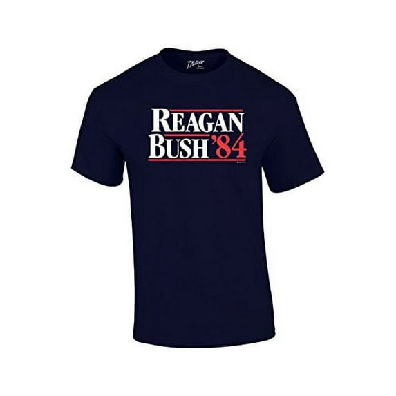 Reagan Bush 1984 Presidential Campaign Political Design Men's Short Sleeve T-shirt President Retro 80's Condervative Republican-Navy-Large