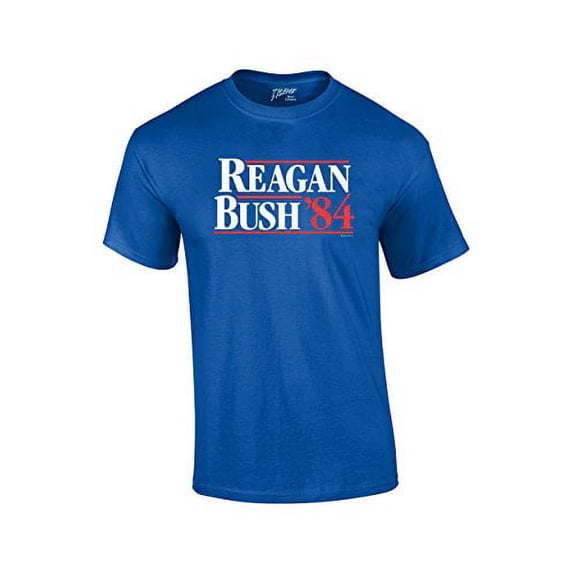 Reagan Bush 1984 Presidential Campaign Political Design Men's Short Sleeve T-shirt President Retro 80's Condervative Republican-Royal-Small
