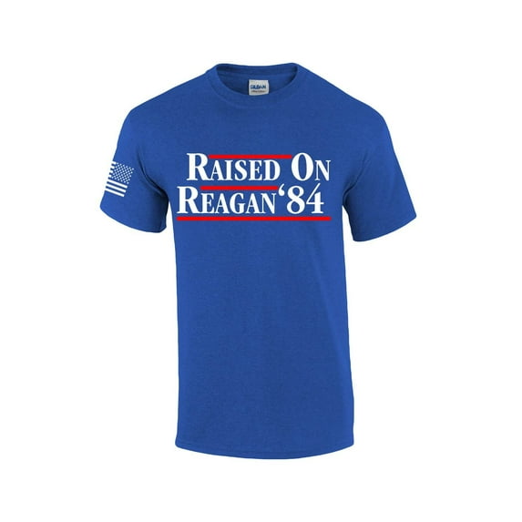 Reagan Bush 1984 Raised On Reagan Campaign Mens Flag Sleeve T-shirt-Antique Royal-small