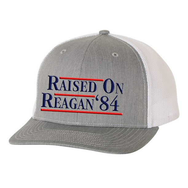 Reagan Bush 1984 Raised On Reagan Political Mens Embroidered Mesh Back Trucker Hat Heather Grey White Walmart Business Supplies