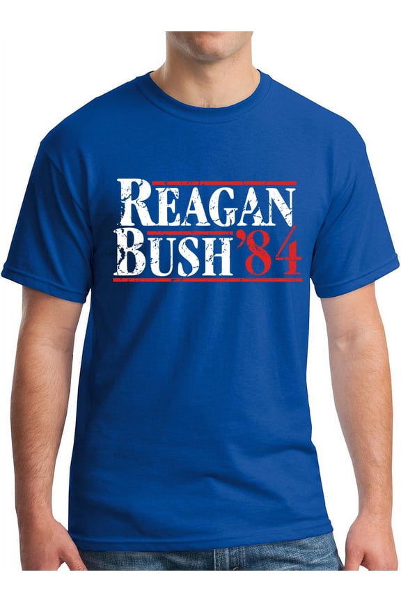 Reagan Bush 1984 Republican Presidential Election GOP T-Shirt Distressed Royal M