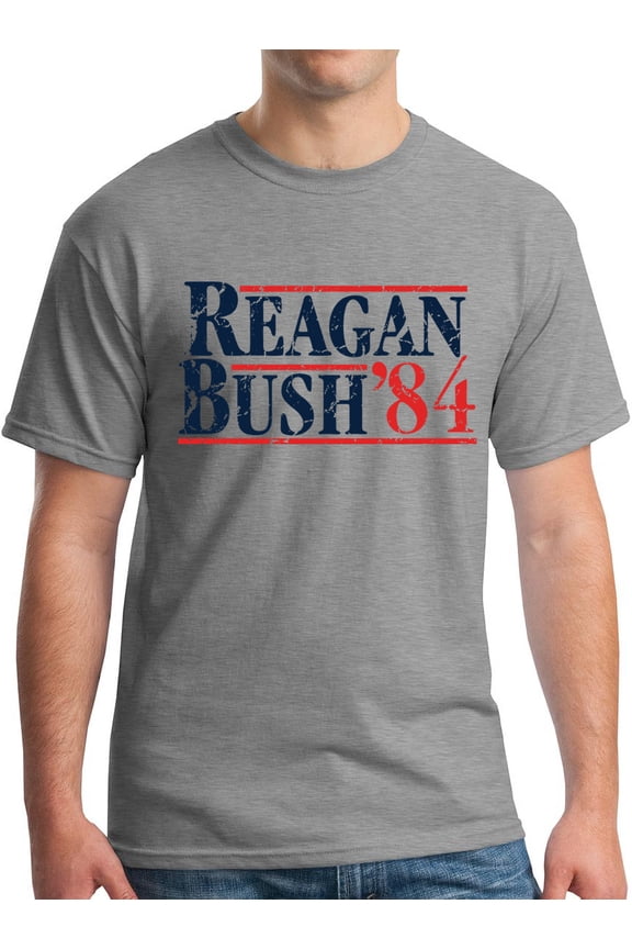 Reagan Bush 1984 Republican Presidential Election GOP T-Shirt Distressed Sport Gray XL