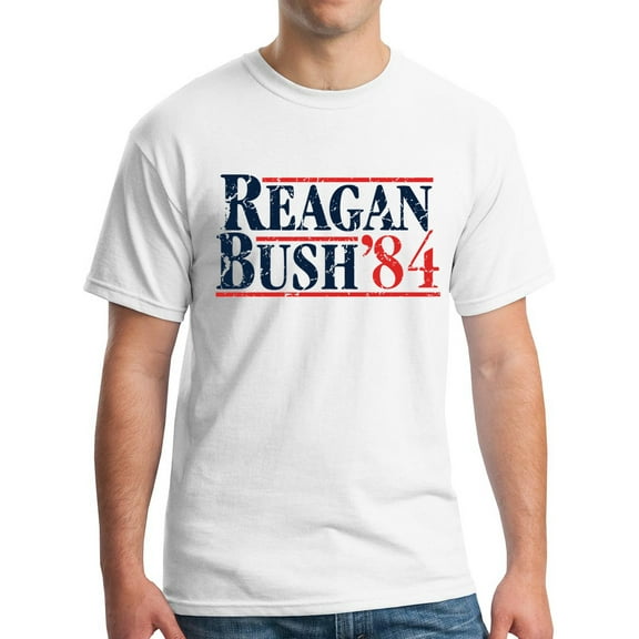Reagan Bush 1984 Republican Presidential Election GOP T-Shirt Distressed White S
