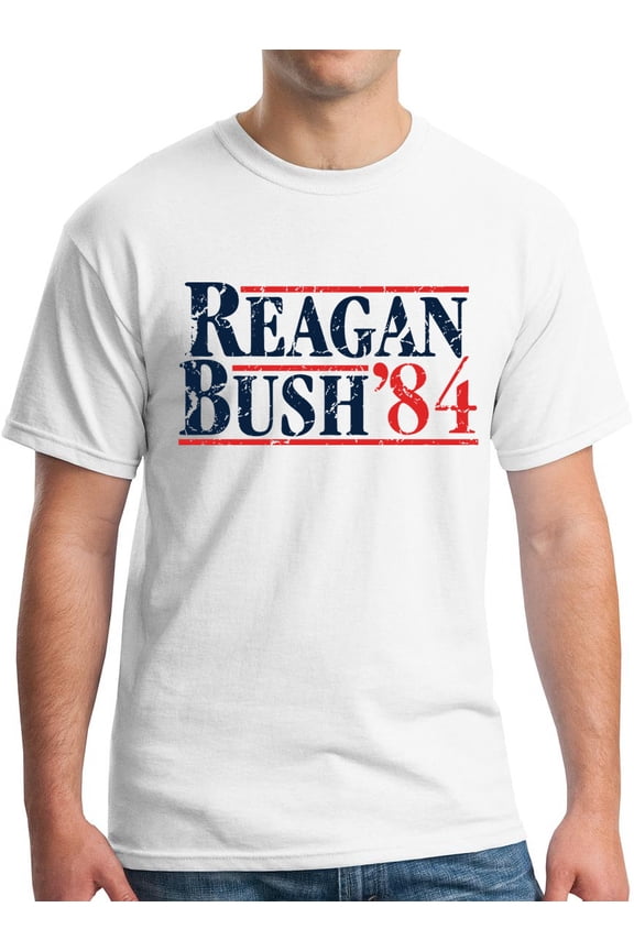 Reagan Bush 1984 Republican Presidential Election GOP T-Shirt Distressed White S