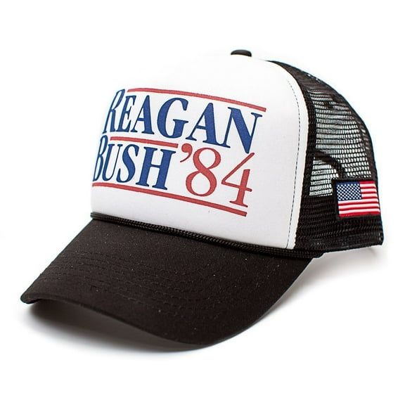 Reagan Bush 84 Hat Custom USA Flag Unisex Adult Cap Black/White