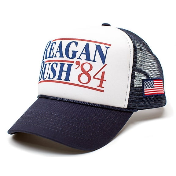 Reagan Bush 84 Hat Custom USA Flag Unisex Adult Cap Navy/White
