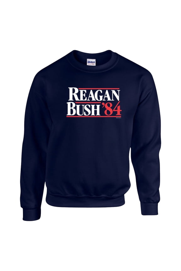 Reagan Bush '84 Political Campaign Retro Crewneck Sweatshirt President Presidential 80's Republican Conservative Ronald George-Navy-Small