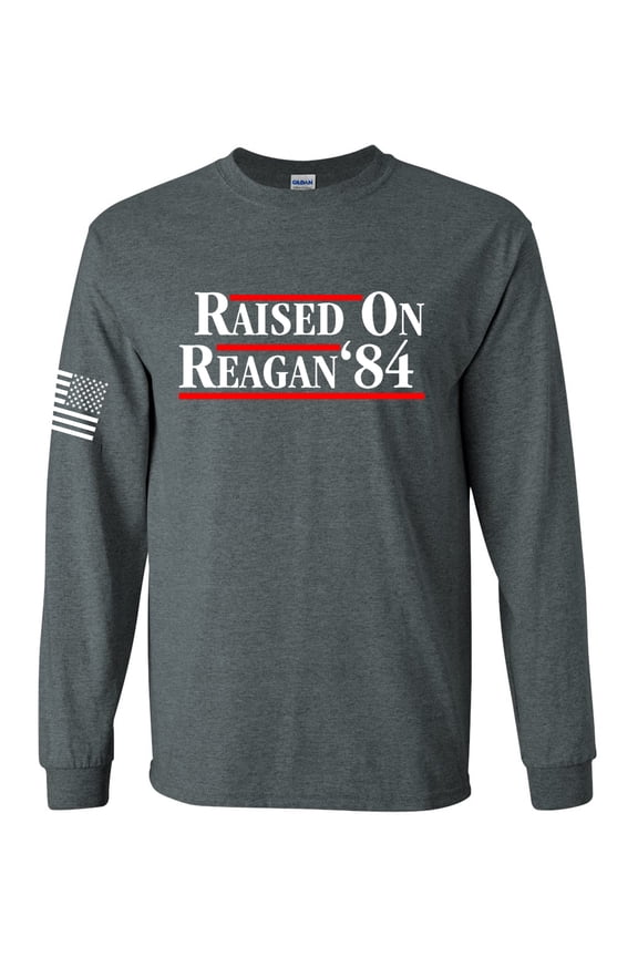 Reagan Bush Presidency Raised On Reagan Political Mens Long Sleeve T-shirt-Heather Grey-small