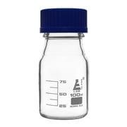 Reagent Bottle, 100ml - Transparent with Blue Screw Cap - White Graduations - Borosilicate 3.3 Glass - Eisco Labs