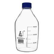 Reagent Bottle, 2000ml - Transparent with Blue Screw Cap - White Graduations - Borosilicate 3.3 Glass - Eisco Labs