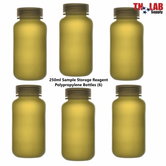 Reagent Wide-Mouth Sample Storage Bottle Polypropylene Plastic 250ml 6-Pack