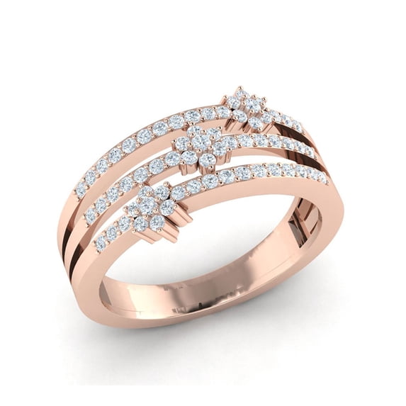 Real 0.5carat Round Cut Diamond Prong 3Row Floral Women's Wedding Band Ring Bridal Anniversary Solid 14K Gold GH SI2