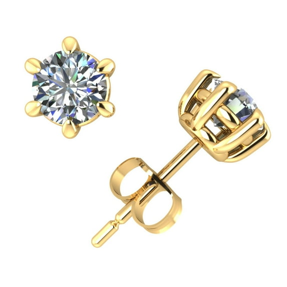Real 0.75Ct Round Cut Diamond Basket Stud Earrings 14k Yellow Gold 6Prong F VS2