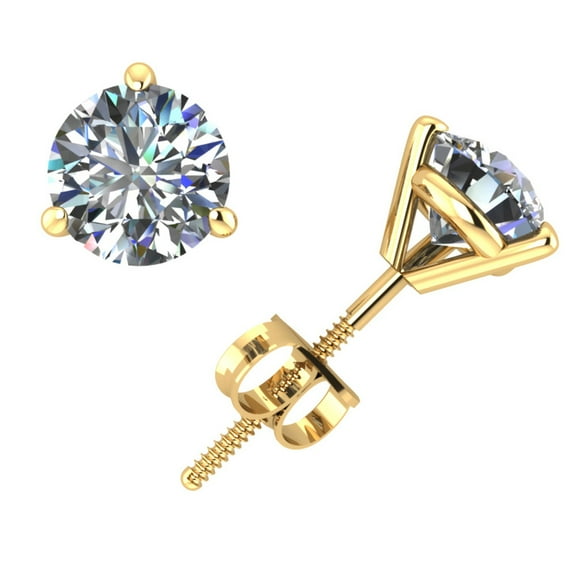 Real 0.75Ct Round Cut Diamond Martini Stud Earrings 14k Yellow Gold Prong GH I1