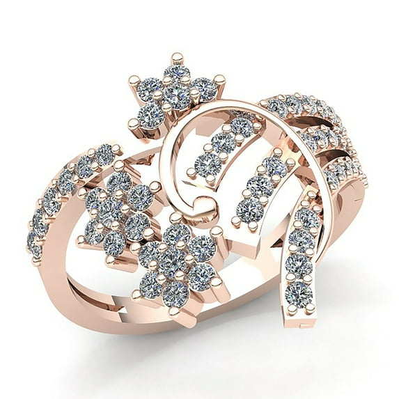 Real 0.75ctw Round Cut Diamond Ladies Bridal Accent Flower Anniversary Wedding Band Solid 10K Rose, White or Yellow Gold H SI2