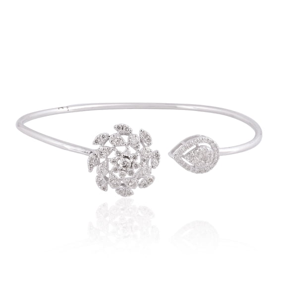 Real 1.05 cts Diamond Pave Cuff Bangle Bracelet Solid 18k White Gold Jewelry New