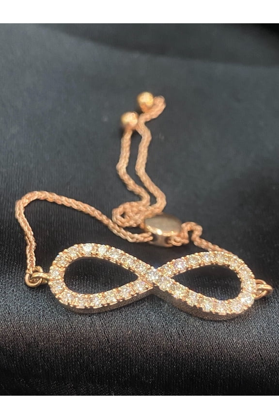 Real 1.10 Cts Round Brilliant Cut Natural Diamonds Infinity Bracelet In Hallmark 14K Rose Gold