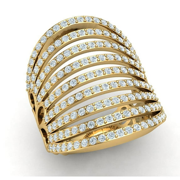 Real 1.5carat Round Cut Diamond Prong Women's Wide MultiRow Fancy Bridal Ring Anniversary Solid 14K Gold GH I1