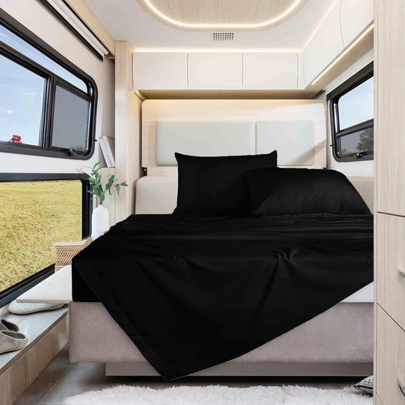 Real 1000 Thread Count, 100% Egyptian Cotton, 10" Deep Pocket Sheet Set [42" X 80"] Truck Size, Black Color Bedsheet Sets, RV Camper Motor home bunk Cot bed boat sheet set