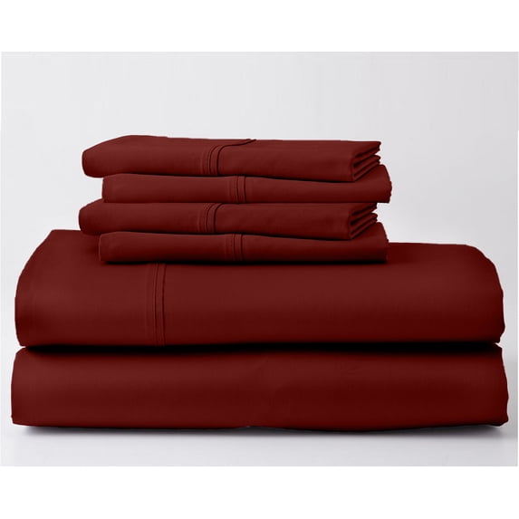 1000-Thread-Count 100% Egyptian Cotton 6 PC Sheet Set |Twin, Burgundy| 12" Deep Pockets