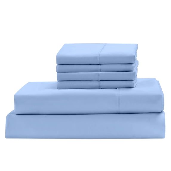 Real 1000 Thread Count, 100% Egyptian Cotton Sheet Set [6 PC- 1 Fitted, 1 Flat, 4 Pillowcases] [Short King Size, Light Blue Color] Bedsheet Sets, Fit EXTRA DEEP 25" Deep Pocket