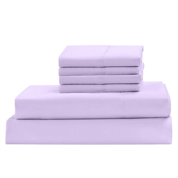 Real 1000 Thread Count, 100% Egyptian Cotton Sheet Set [6 PC- 1 Fitted, 1 Flat, 4 Pillowcases] [Short King Size, Lilac Color] Bedsheet Sets, Fit EXTRA DEEP 25" Deep Pocket