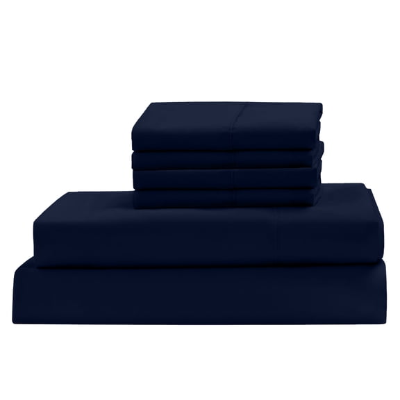 Real 1000 Thread Count, 100% Egyptian Cotton Sheet Set [6 PC- 1 Fitted, 1 Flat, 4 Pillowcases] [Short Queen Size, Navy Blue Color] Bedsheet Sets, Fit EXTRA DEEP 25" Deep Pocket