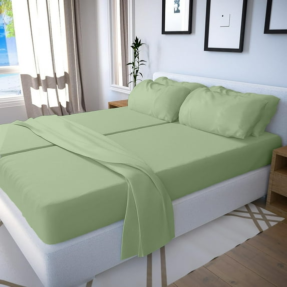 Real 700 Thread Count, 100% Egyptian Cotton [Split King - 5 PC Size, Sage Color] Fit upto 15" Deep Pocket