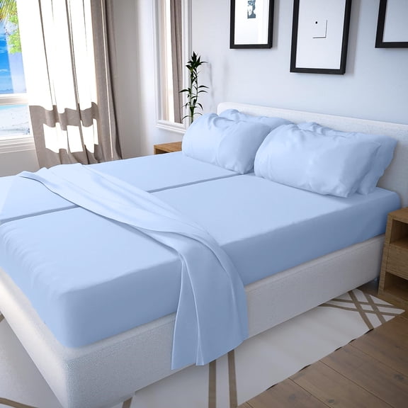 Real 1000 Thread Count, 100% Egyptian Cotton [Split Queen - 5 PC Size, Light Blue Color] Fit upto 15" Deep Pocket