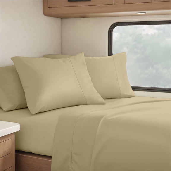 Real 1000 Thread Count, 100% Organic natural Cotton, 28" Deep Pocket Sheet Set [60" X 80"] RV Camper Queen Size, Taupe