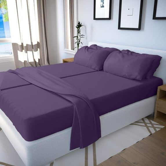 Real 1000 Thread Count, FITs 22" EXTRA DEEP POCKET, 100% Egyptian Cotton [Split Queen - 5 PC Size, Plum Color]