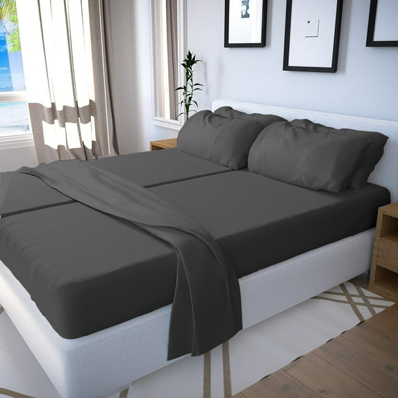 Real 1000 Thread Count, FITs 25" EXTRA DEEP POCKET, 100% Egyptian Cotton [Split California King - 5 PC Size, Dark Grey Color]