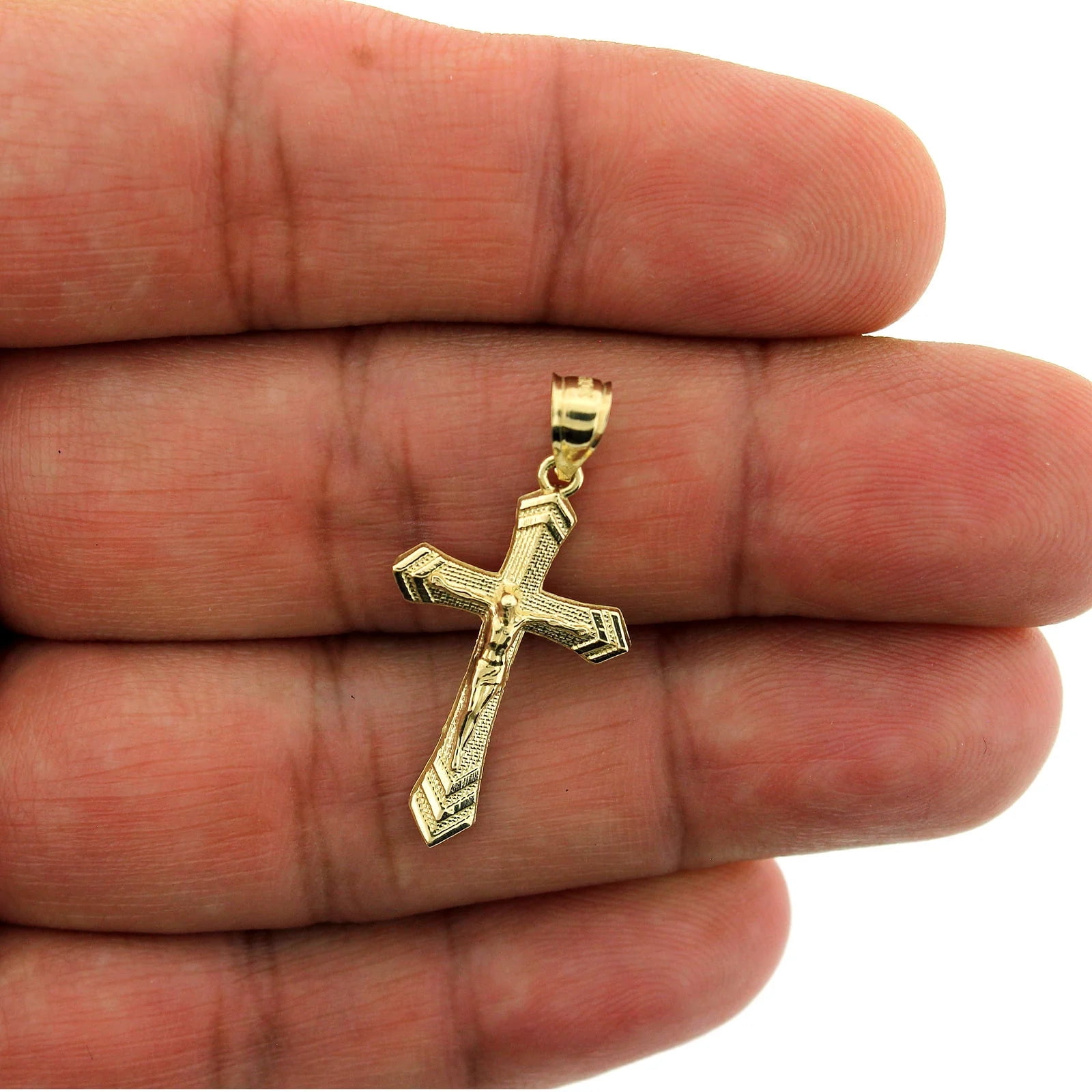 Solid 10K Yellow Gold Diamond Cut Christian Religious high quality Cross Pendant